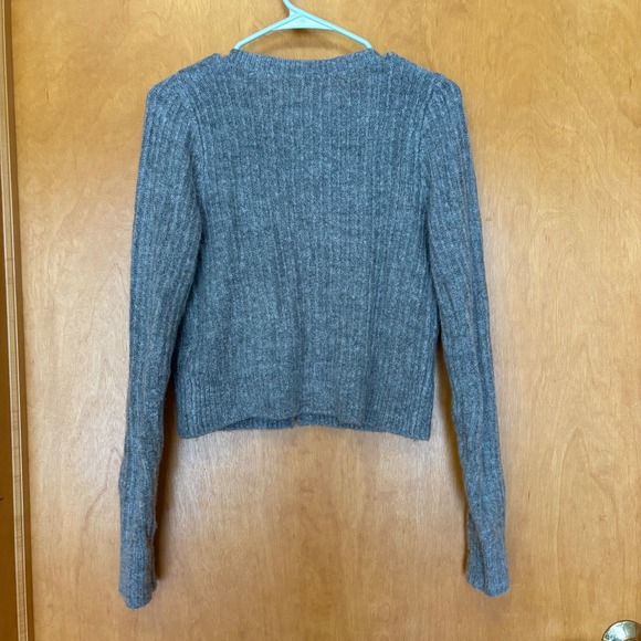Abercrombie & Fitch Cardigan Womens Small Grey Ribbed Knit Button Front Cropped - Picture 2 of 7